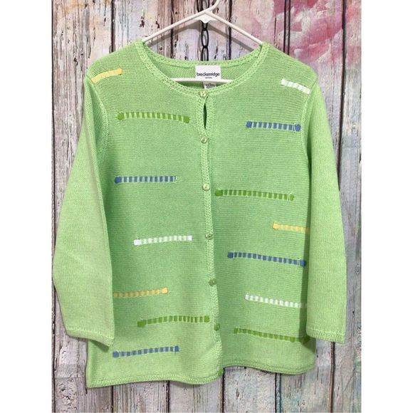 Breckenridge Petite Lime Multi Cardigan Sweater Size Petite Small ❄️💕 - Picture 1 of 9